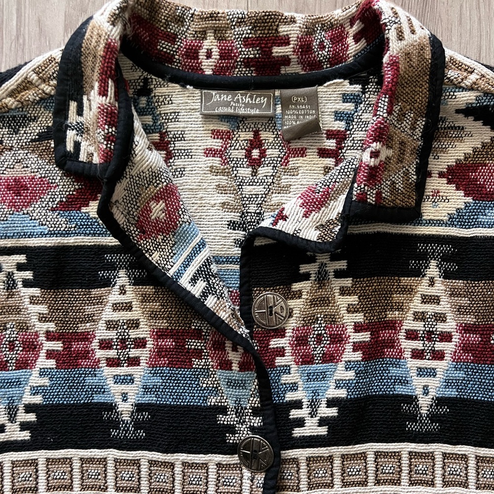 Vintage Jane Ashley 100% Cotton Aztec Southwestern Boho Jacket - Petite XL